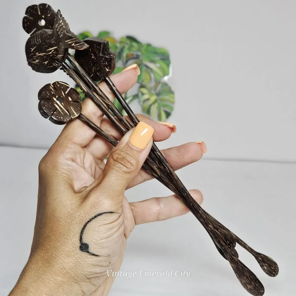 Vtg Coconut Drink Stirs Sticks Fish Flower Mini Spoons Luau Tiki Bar Beach Party
